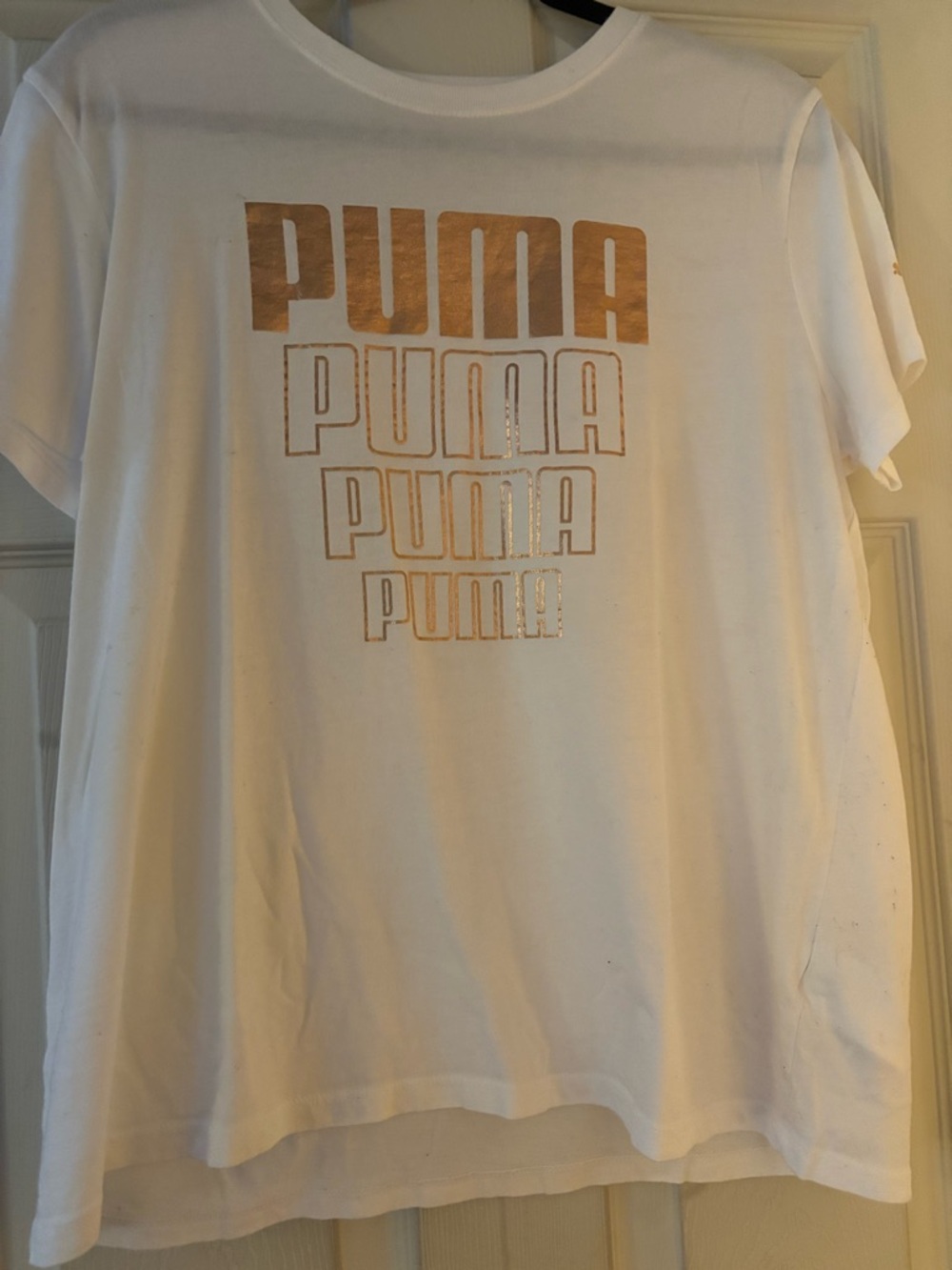 Puma White Tee with Metallic Gold Stacked Logo